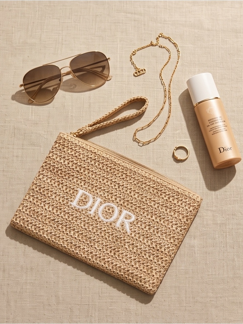 Dior Natural Beige Woven Wristlet Clutch